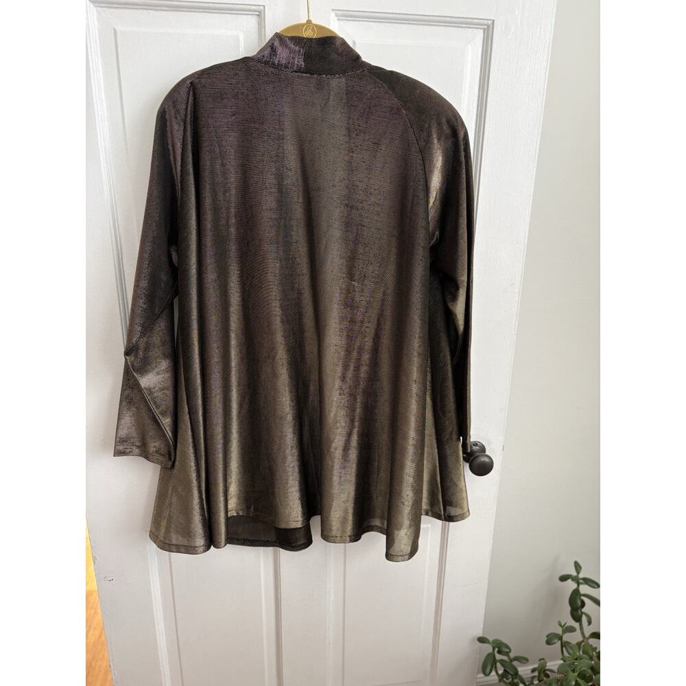 Pierre Cardin Vintage Metallic Gold Lurex Open Front Cardigan Duster Womens M